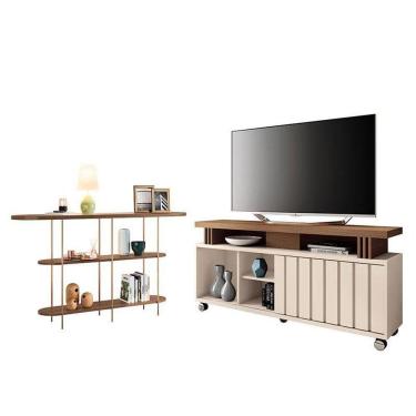 Imagem de Rack Bancada Rivera Com Aparador Infinity Castanho Off White – Hb Móveis