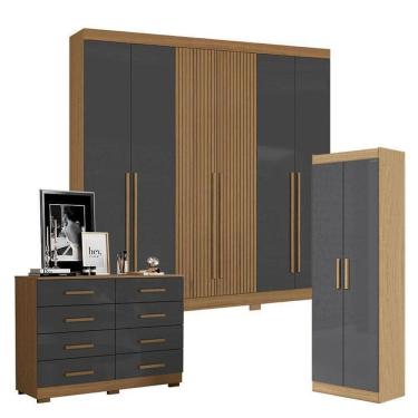 Imagem de Guarda Roupa Casal 2030230 Com Multiuso 2000191 E Cômoda 2014148 Atacama Grafite - Aramóveis