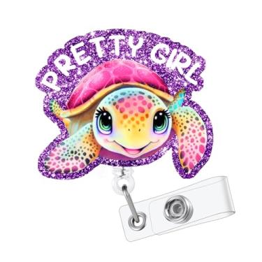 Imagem de Porta-crachá de tartaruga marinha retrátil para meninas bonitas com clipe jacaré giratório para enfermeira, cartão de identificação de enfermagem, para médico, professor, estudante, funcionário