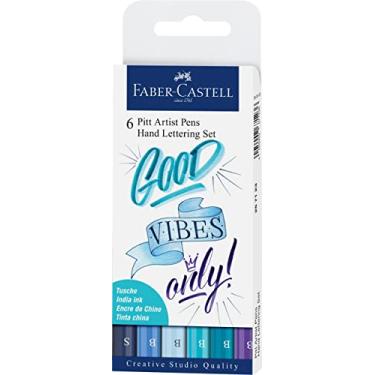 Imagem de Faber-Castell Conjunto de canetas de artista Pitt – 6 canetas de letras azuis