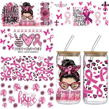 Imagem de Fita rosa UV DTF Cup Wraps - 5 folhas conscientização do câncer de mama transferência UV DTF, fita rosa Angel Hope UVDTF envoltórios de copo para vidro, adesivo de transferência à prova d'água
