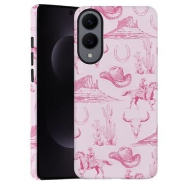 Imagem de DAIZAG Capa para Samsung Galaxy S25 Edge, capa de telefone vintage rosa chapéu de cowboy cavalos cactos capa de proteção de camada dupla durável para mulheres meninas
