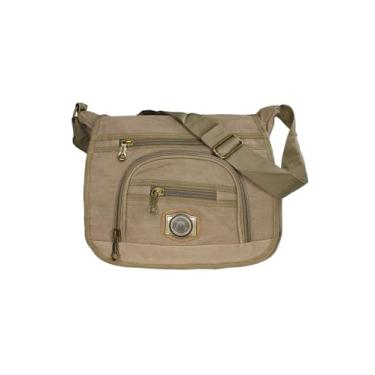 Imagem de Bolsa Carteiro de Lona com Alça Transversal Ajustável Multi Compartimentos (Bege)