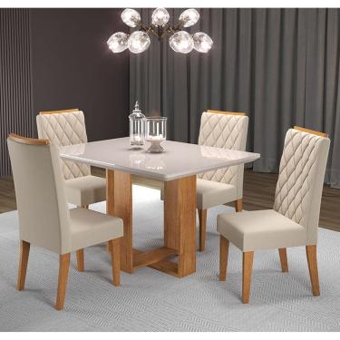 Imagem de Mesa de Jantar Retangular Ligia com 4 Cadeiras Iza Cobre/Bege/Vd Off White - Casa Giulia