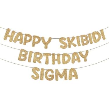 Imagem de Fulmoon Pré amarrado Happy Skibidi Birthday Sigma Banner Glitter Funny Zoomer Gen Z Gíria Suprimentos de festa de aniversário Gen Z Decoração de festa de escória Presente (champanhe ouro)