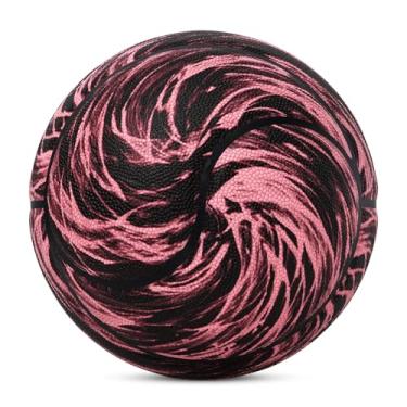 Imagem de Kuangmi Bola de basquete Yin Yang, tamanho oficial 7 (75 cm), pneu médio exclusivo em forma de Tai Chi, para interior e exterior, preto e rosa