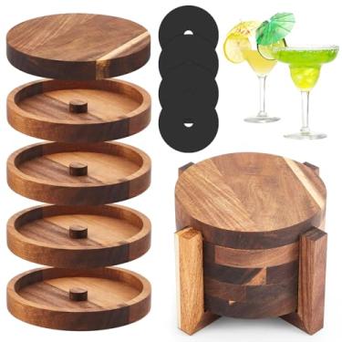 Imagem de Mifoci Rimmer de vidro de barra de acácia de 5 camadas 14 cm Margarita com rack para coquetéis, bar, sal e açúcar para festas em casa, bebidas Bloody Mary