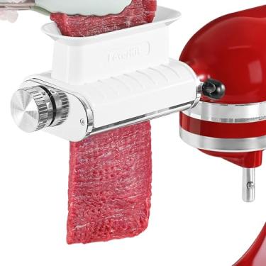 Imagem de Acessório ajustável para amaciador de carne com 3 espessuras para batedeiras KitchenAid, caixa de metal durável para lava-louças e rolos/acessórios de engrenagens de plástico - branco
