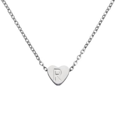 Imagem de PATIKIL Colar de coração com inicial para mulheres, banhado a ouro 18K, corrente de aço inoxidável delicada, nome personalizado, letra R, colares com pingente para mulheres, joias, presentes, tom