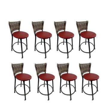 Imagem de Kit 8 banqueta baixa junco cozinha gourmet bancada americana - FortMix