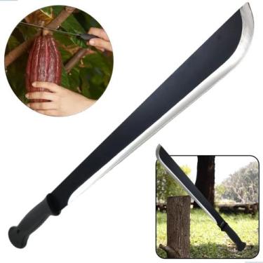 Imagem de Facão Machete 45cm com Bainha e Cabo Emborrachado Aço Preto/Prateado S