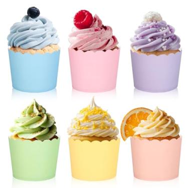 Imagem de Whaline 120 peças de forros de muffin de cor pastel, copos de papel multicoloridos, envoltórios de cupcake para suprimentos de festa, decoração de mesa