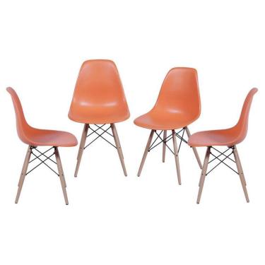 Imagem de Kit 4 Cadeiras Boxbit Dkr Eames Base Em Madeira Laranja