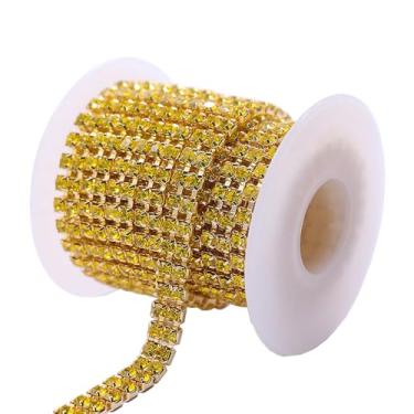Imagem de Rolo de acabamento de strass de cristal com configuração dourada, pedras de vidro Aurora Boreal, fita de corrente para artesanato DIY, decorações (citrino)