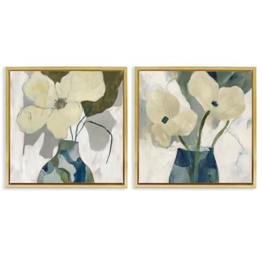 Imagem de Stupell Industries Simple Petals Boho 2 peças emolduradas douradas conjunto de lona flutuante design por Elara Yasna, 45,7 x 45,7 cm