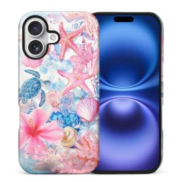 Imagem de FKBRCL4U Capa para iPhone fghjk, capa híbrida de silicone brilhante de 2 camadas para meninas e mulheres para iPhone fghjk estética italiana verão litoral europeu padrão de colagem de tartaruga