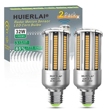 Imagem de Lâmpadas LED com sensor de movimento de radar, branco quente de 32 W, 2700 K 4000 LM (equivalente a 300 watts), detector de movimento automático, luz do crepúsculo ao amanhecer para escadas