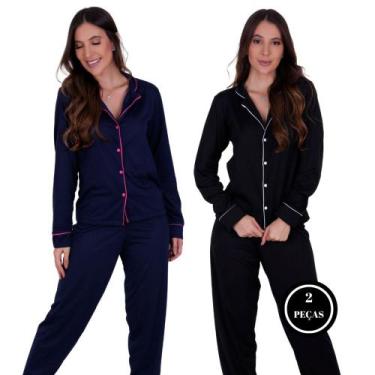 Imagem de Kit 2 Pijama de Inverno com Gola com Botões Amamentação Calça -c3 KIT 