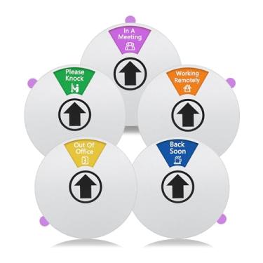 Imagem de Pacote com 5 placas de porta de escritório – Do Not Disturb, Please Knock, Out of Office, In a Meeting, Back Soon, Working Remotely – Placa de privacidade para casa ou sala de conferências (prata)