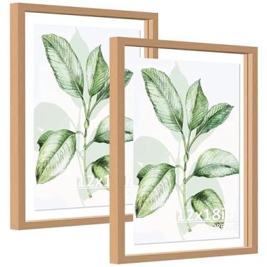 Imagem de CORE ART Conjunto de 2 porta-retratos flutuantes de 30,5 x 45,7 cm, moldura flutuante de vidro duplo para 28 x 43 cm, 20 x 25 cm, tela de parede ou mesa, madeira natural