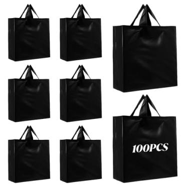 Imagem de 100 sacos plásticos com alças 39,9 cm x 30 cm x 10,16 cm sacolas grandes para presente fosco para pequenas empresas boutique casamento professor dia das mães embalagem de presente de férias