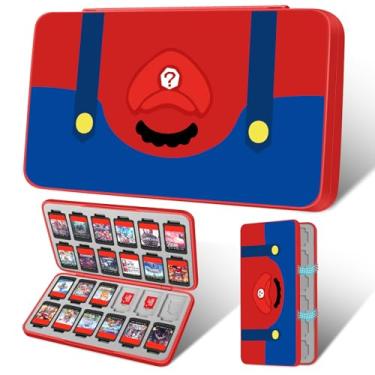 Imagem de Gurgitat Switch Game Case for Nintendo Switch 2 / Switch / OLED / Lite - Cute Portable Storage Holder with 24 Game Card Slots and 24 Micro SD Cards Cartoon Cartridge for Boys Kids, Red Blue