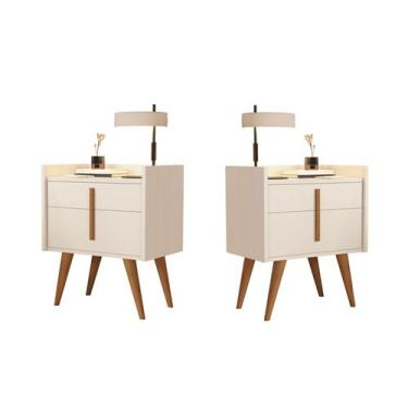 Imagem de Kit 2 Mesas de Cabeceira Darvin 1 Gaveta 1 Porta Pés Palito Perola - J