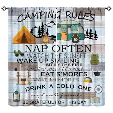 Imagem de JESTRONRY Cortinas Happy Camper, cortina retrô rústica de madeira com tema de acampamento, tratamentos para sala de estar, quarto infantil, cortina de janela para decoração de casa, 106 x 113 cm