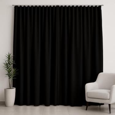 Imagem de Cortina Blackout para Trilho Suíço, Poliéster, Branco, 300x250cm, 85% Bloqueio de Luz, 2 Peças, Ideal para Quarto, Sala e Escritório (Preto)