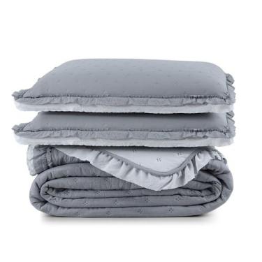 Imagem de Cobre Leito Casal Micropercal 200 Fios com Babado Malvinni Cinza - 3 P