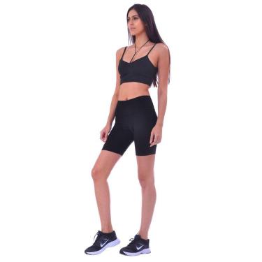 Imagem de Bermuda Shorts Preto Fitness Feminina Suplex Cintura Alta