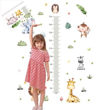 Imagem de Gráfico de crescimento infantil da floresta, adesivos de parede de animais da selva, decoração de medição de tabela de altura para quarto, quarto de bebê, adesivos grandes removíveis para decoração de