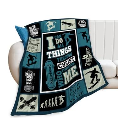 Imagem de Kylora Cobertor de skate, cobertores, aconchegante, flanela, pelúcia, leve, roupa de cama, presentes para homens, mulheres, adultos, para sofá, cama, 101 x 127 cm