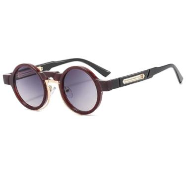 Imagem de JRLLFD Óculos de sol punk redondo pequeno feminino retrô transparente oceano lente degradê uv400 masculino duas cores (vermelho)