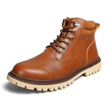 Imagem de Shaire Botas masculinas de couro Chukka | Botas masculinas com cadarço no tornozelo | Botas casuais confortáveis, Marrom 6369, 37