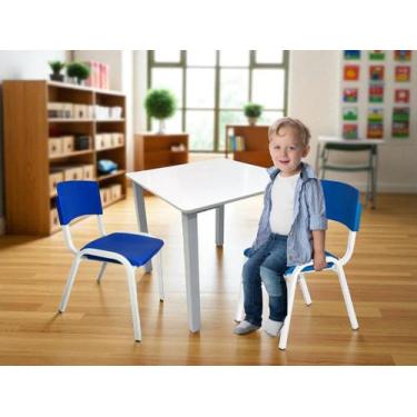 Imagem de Jogo de Mesa Infantil Com 2 Cadeiras Escolar Creche Atividades Azul - 