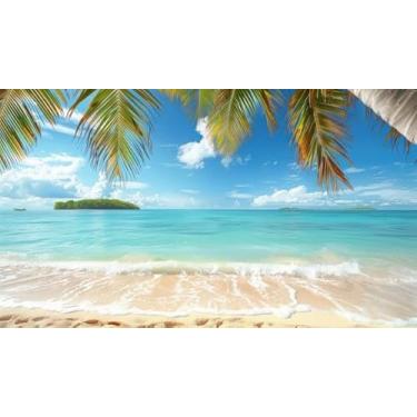 Imagem de Quadro Decorativo com Estampa Visualize Tropical Beachscene Palm Trees 30 x 30 Papel 3 unidades