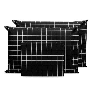 Imagem de Jogo de Lençol Queen 3 peças Estampado c/Ponto Palito Percal 180 fios - 40 CM DE ALTURA (GEOMÉTRICO PRETO)