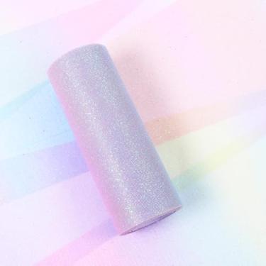 Imagem de Rolos de tule arco-íris com glitter 15,2 cm x 10 jardas tecido arco-íris rosa glitter tule rolo de fita para caminho de mesa, saia de mesa, faixa de cadeira, costura, artesanato, aniversário, chá de
