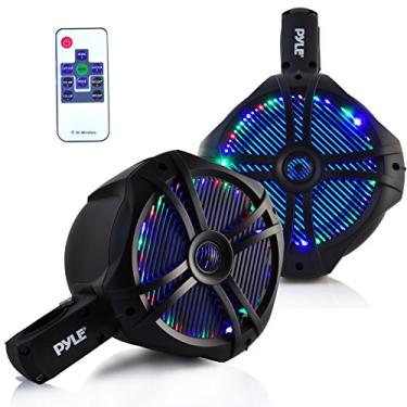 Imagem de Alto-falantes à prova d'água Marine Wakeboard Tower – Conjunto de alto-falantes com subwoofer duplo de 20 cm e pinça de 2,5 cm, luzes LED e potência de 260 watts – Sistema de áudio de barco de 2 vias com suporte de montagem – 1 par – PLMRWB85LEB (preto)