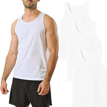 Imagem de POFF Pacote com 3 regatas masculinas – Camisetas sem mangas para academia e treino, ajuste muscular 100% algodão, roupa atlética respirável, Branco, XG