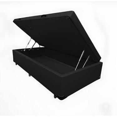 Imagem de Cama Box Baú Solteiro, 188x88x42 cm, Estrutura Blindada com Pistão a Gás (Corino Preto)