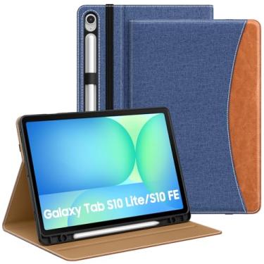 Imagem de MoKo Capa para Samsung Galaxy Tab S10 Lite/S10 FE 2025/ S9 FE 27.7 cm/ S9 27.9 cm 2023 com suporte para caneta S, capa protetora multiângulo de couro PU para Galaxy S10 Lite com alça de mão, azul e