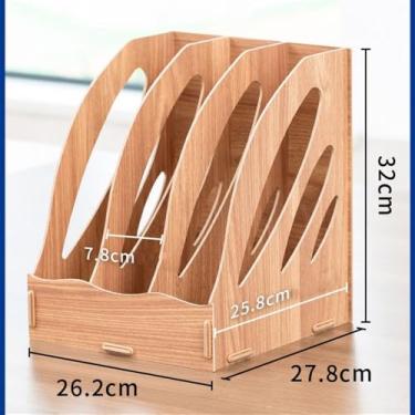 Imagem de Organizador de arquivos de mesa Porta-arquivos de revistas, fichário documentos, organizador papéis, suporte arquivo, 3 compartimentos(Natural)