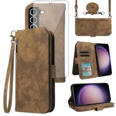 Imagem de Asuwish Capa de celular para Samsung Galaxy S23 5G carteira celular com protetor de tela de vidro temperado alça transversal alça flip suporte para cartão de crédito S 23 23S GS23 G5 SM-S911U 6,1