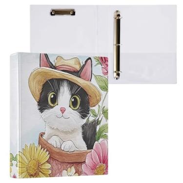 Imagem de Fichários redondos para gatos, 3 cm, girassol, 3 anéis, prancheta, para escritório, escola, material de trabalho, pasta de arquivos, documentos, capacidade de 200 folhas, fácil de abrir