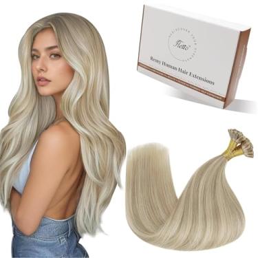 Imagem de Hetto Extensões de cabelo em U Tip cabelo humano loiro destaque K ponta K extensões de cabelo humano real pontas de queratina liso #17/23 mistura loiro acinzentado para cabelo curto 35 cm 50 g 50 fios