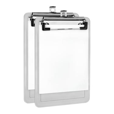 Imagem de Acrimet Prancheta Slip (12x18,5cm) com Prendedor Metálico Wire Clip e Papel Branco 50fls A6 - Kit com 2 Unidades, Cristal