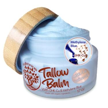 Imagem de Peptídeo de cobre GHk- e bálsamo de sebo bovino alimentado com capim chicoteado e azul de metileno, linhas finas, rugas, eczema, acne, hidratante de corpo inteiro, todos os tipos de pele, com