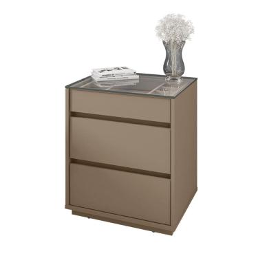 Imagem de Mesa de Cabeceira Quarto Belize 3 Gavetas e Tampo de Vidro